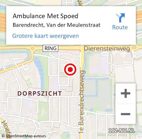 Locatie op kaart van de 112 melding: Ambulance Met Spoed Naar Barendrecht, Van der Meulenstraat op 30 september 2022 09:57