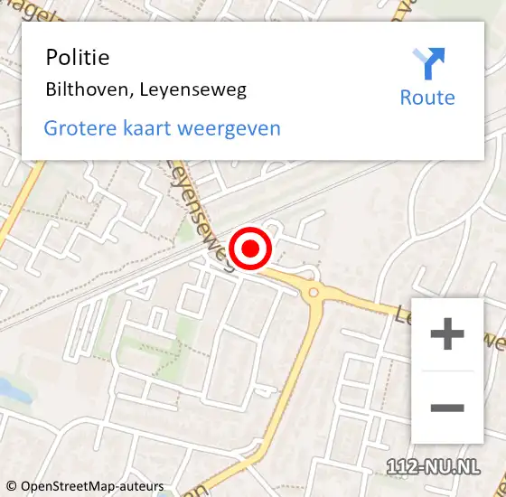 Locatie op kaart van de 112 melding: Politie Bilthoven, Leyenseweg op 30 september 2022 09:57