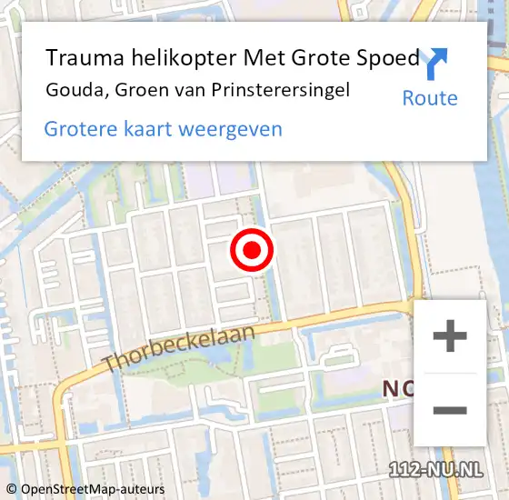 Locatie op kaart van de 112 melding: Trauma helikopter Met Grote Spoed Naar Gouda, Groen van Prinsterersingel op 30 september 2022 10:13