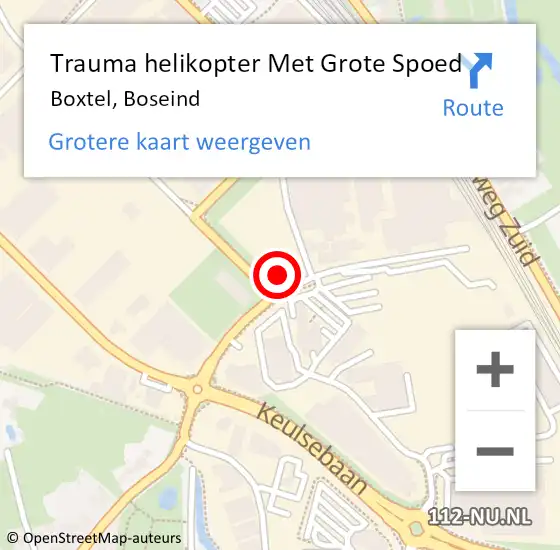 Locatie op kaart van de 112 melding: Trauma helikopter Met Grote Spoed Naar Boxtel, Boseind op 30 september 2022 10:19