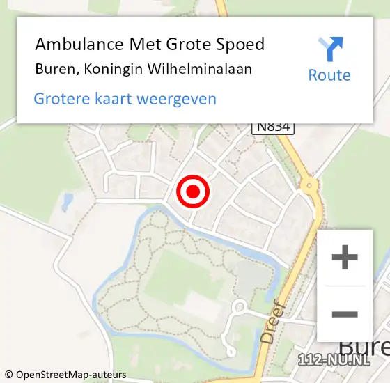 Locatie op kaart van de 112 melding: Ambulance Met Grote Spoed Naar Buren, Koningin Wilhelminalaan op 30 september 2022 10:44