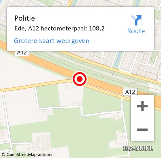 Locatie op kaart van de 112 melding: Politie Ede, A12 hectometerpaal: 108,2 op 30 september 2022 10:54