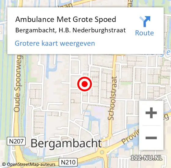 Locatie op kaart van de 112 melding: Ambulance Met Grote Spoed Naar Bergambacht, H.B. Nederburghstraat op 30 september 2022 11:08