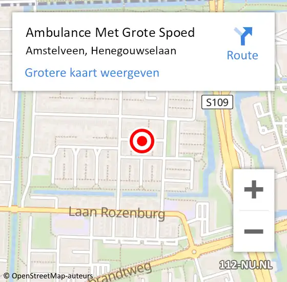 Locatie op kaart van de 112 melding: Ambulance Met Grote Spoed Naar Amstelveen, Henegouwselaan op 30 september 2022 11:27