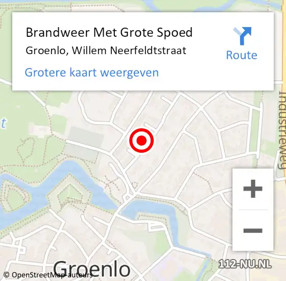 Locatie op kaart van de 112 melding: Brandweer Met Grote Spoed Naar Groenlo, Willem Neerfeldtstraat op 30 september 2022 12:06