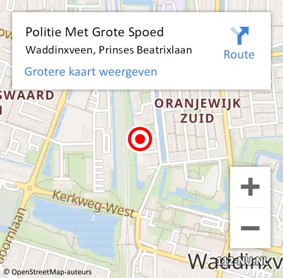 Locatie op kaart van de 112 melding: Politie Met Grote Spoed Naar Waddinxveen, Prinses Beatrixlaan op 30 september 2022 12:22