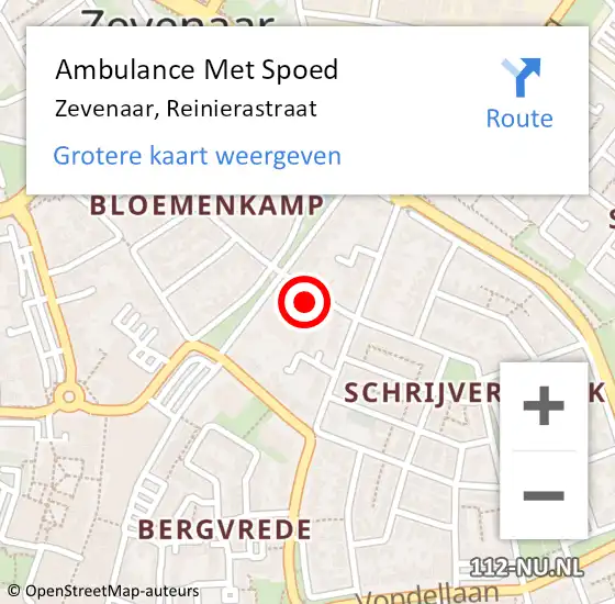 Locatie op kaart van de 112 melding: Ambulance Met Spoed Naar Zevenaar, Reinierastraat op 30 september 2022 12:28