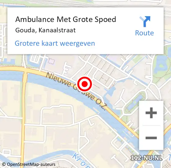 Locatie op kaart van de 112 melding: Ambulance Met Grote Spoed Naar Gouda, Kanaalstraat op 30 september 2022 12:36