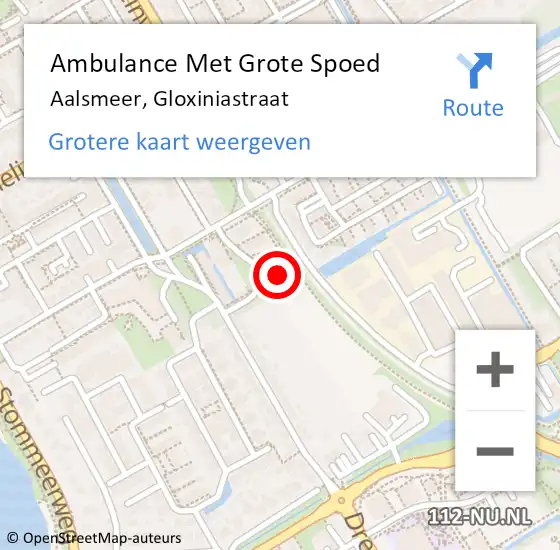 Locatie op kaart van de 112 melding: Ambulance Met Grote Spoed Naar Aalsmeer, Gloxiniastraat op 30 september 2022 13:24