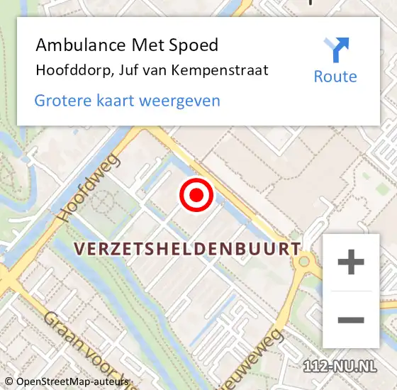 Locatie op kaart van de 112 melding: Ambulance Met Spoed Naar Hoofddorp, Juf van Kempenstraat op 30 september 2022 13:28