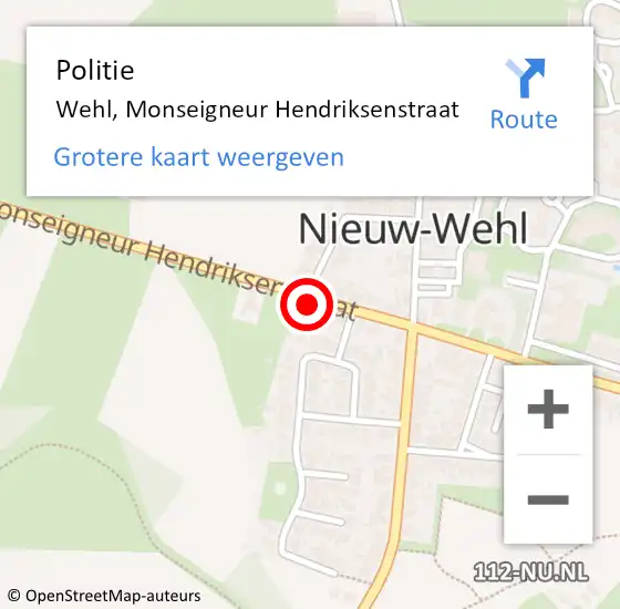 Locatie op kaart van de 112 melding: Politie Wehl, Monseigneur Hendriksenstraat op 30 september 2022 13:31
