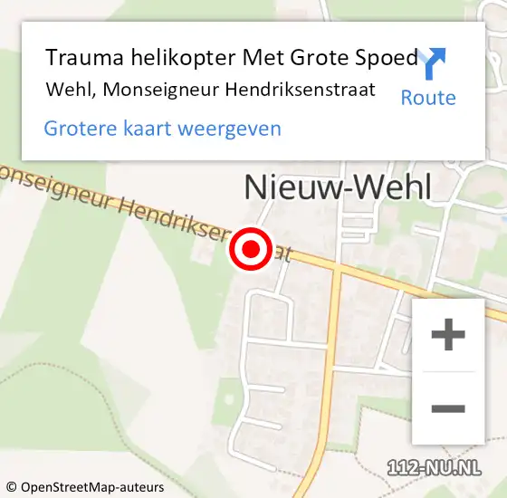 Locatie op kaart van de 112 melding: Trauma helikopter Met Grote Spoed Naar Wehl, Monseigneur Hendriksenstraat op 30 september 2022 13:34
