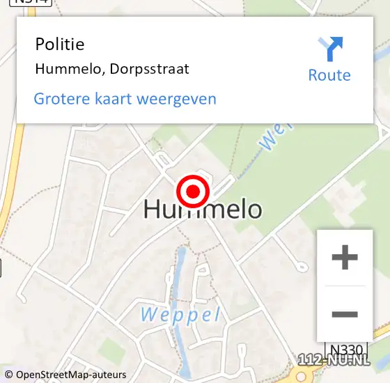 Locatie op kaart van de 112 melding: Politie Hummelo, Dorpsstraat op 30 september 2022 13:36