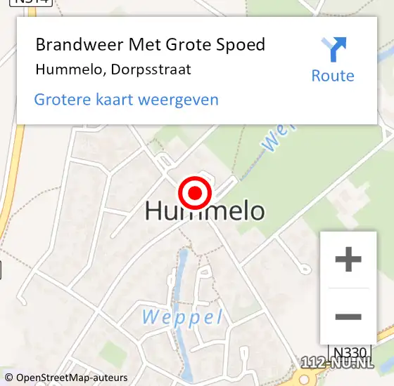 Locatie op kaart van de 112 melding: Brandweer Met Grote Spoed Naar Hummelo, Dorpsstraat op 30 september 2022 13:39