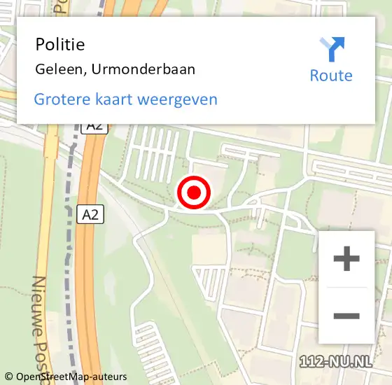 Locatie op kaart van de 112 melding: Politie Geleen, Urmonderbaan op 30 september 2022 13:42