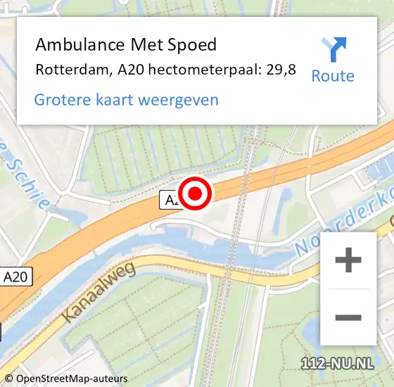 Locatie op kaart van de 112 melding: Ambulance Met Spoed Naar Rotterdam, A20 hectometerpaal: 29,8 op 30 september 2022 13:51