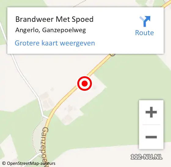 Locatie op kaart van de 112 melding: Brandweer Met Spoed Naar Angerlo, Ganzepoelweg op 30 september 2022 13:56