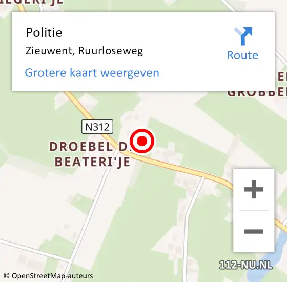 Locatie op kaart van de 112 melding: Politie Zieuwent, Ruurloseweg op 30 september 2022 14:01