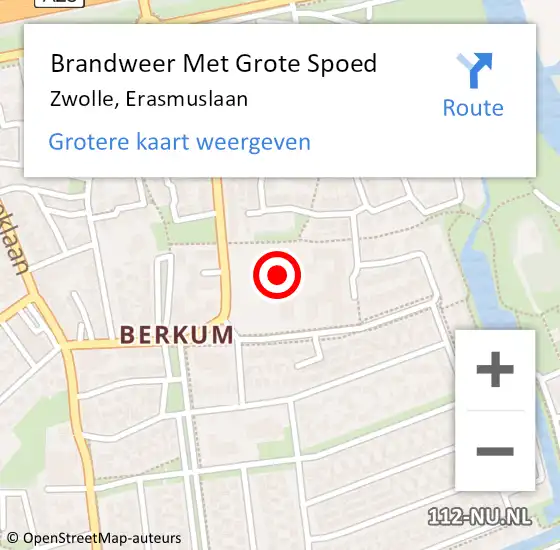 Locatie op kaart van de 112 melding: Brandweer Met Grote Spoed Naar Zwolle, Erasmuslaan op 30 september 2022 14:04