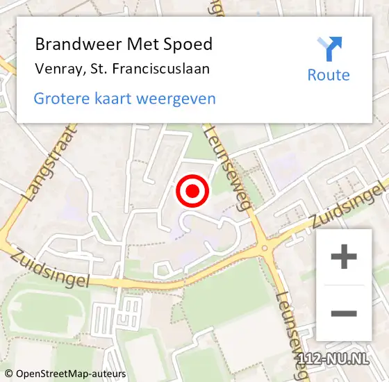 Locatie op kaart van de 112 melding: Brandweer Met Spoed Naar Venray, St. Franciscuslaan op 30 september 2022 14:11