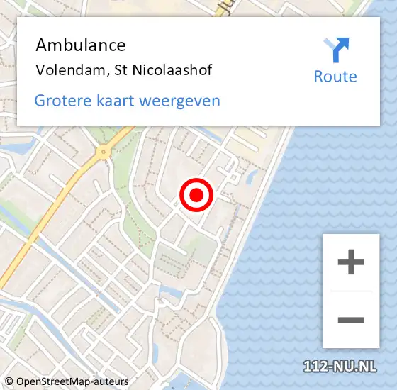 Locatie op kaart van de 112 melding: Ambulance Volendam, St Nicolaashof op 30 september 2022 14:19