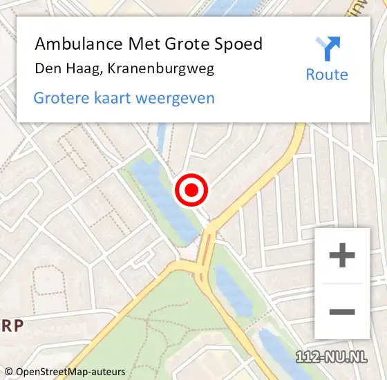 Locatie op kaart van de 112 melding: Ambulance Met Grote Spoed Naar Den Haag, Kranenburgweg op 30 september 2022 15:11