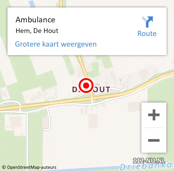 Locatie op kaart van de 112 melding: Ambulance Hem, De Hout op 30 september 2022 15:20