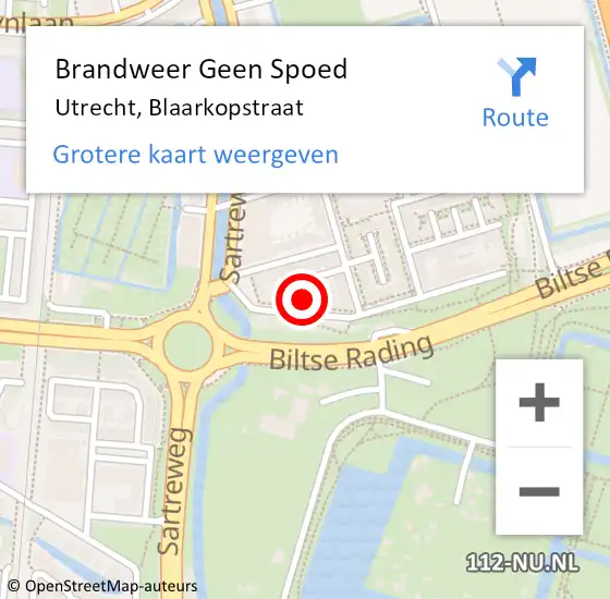 Locatie op kaart van de 112 melding: Brandweer Geen Spoed Naar Utrecht, Blaarkopstraat op 30 september 2022 15:37