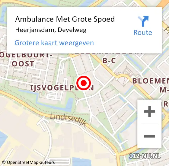 Locatie op kaart van de 112 melding: Ambulance Met Grote Spoed Naar Heerjansdam, Develweg op 30 september 2022 15:40