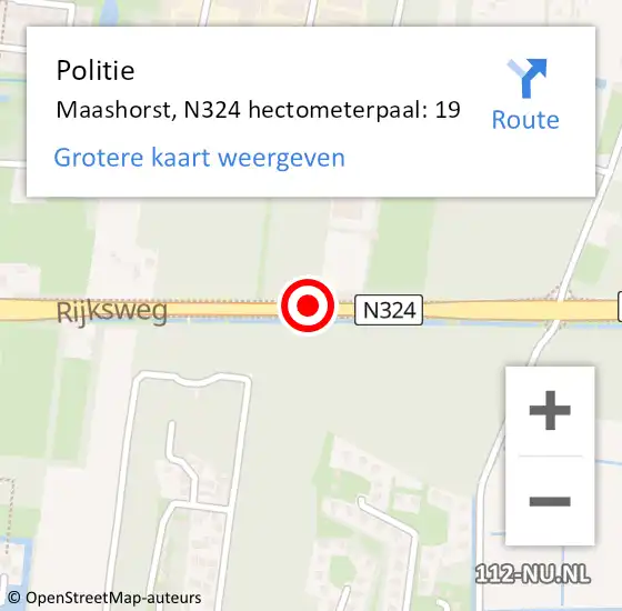 Locatie op kaart van de 112 melding: Politie Maashorst, N324 hectometerpaal: 19 op 30 september 2022 15:51