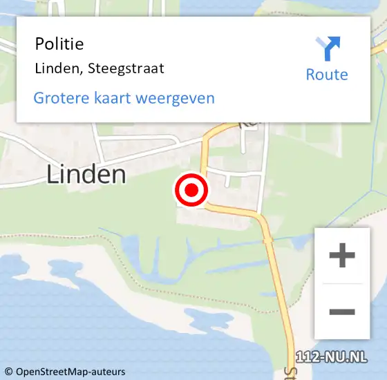 Locatie op kaart van de 112 melding: Politie Linden, Steegstraat op 30 september 2022 15:55