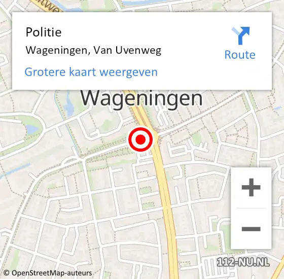 Locatie op kaart van de 112 melding: Politie Wageningen, Van Uvenweg op 10 oktober 2013 07:46