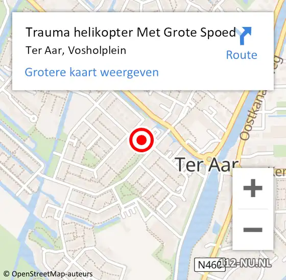 Locatie op kaart van de 112 melding: Trauma helikopter Met Grote Spoed Naar Ter Aar, Vosholplein op 30 september 2022 16:14