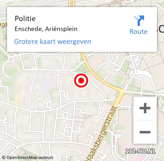 Locatie op kaart van de 112 melding: Politie Enschede, Ariënsplein op 30 september 2022 16:19