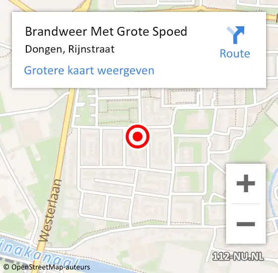 Locatie op kaart van de 112 melding: Brandweer Met Grote Spoed Naar Dongen, Rijnstraat op 30 september 2022 16:20