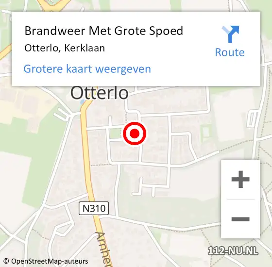 Locatie op kaart van de 112 melding: Brandweer Met Grote Spoed Naar Otterlo, Kerklaan op 30 september 2022 16:23