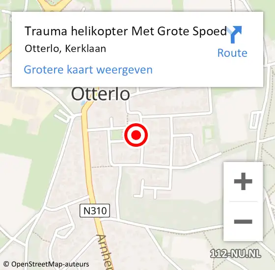 Locatie op kaart van de 112 melding: Trauma helikopter Met Grote Spoed Naar Otterlo, Kerklaan op 30 september 2022 16:24