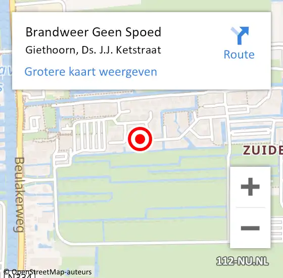 Locatie op kaart van de 112 melding: Brandweer Geen Spoed Naar Giethoorn, Ds. J.J. Ketstraat op 30 september 2022 17:06