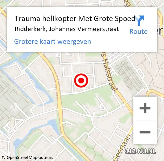 Locatie op kaart van de 112 melding: Trauma helikopter Met Grote Spoed Naar Ridderkerk, Johannes Vermeerstraat op 30 september 2022 17:07