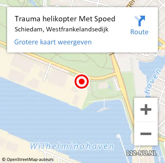 Locatie op kaart van de 112 melding: Trauma helikopter Met Spoed Naar Schiedam, Westfrankelandsedijk op 30 september 2022 17:24