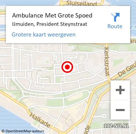 Locatie op kaart van de 112 melding: Ambulance Met Grote Spoed Naar IJmuiden, President Steynstraat op 30 september 2022 17:34