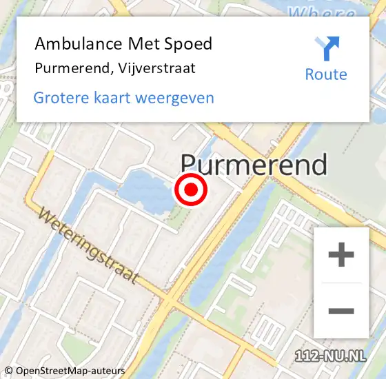 Locatie op kaart van de 112 melding: Ambulance Met Spoed Naar Purmerend, Vijverstraat op 30 september 2022 17:39