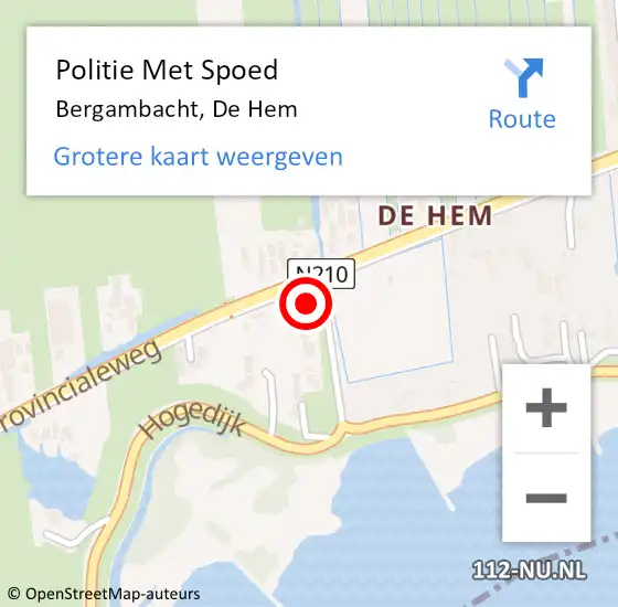 Locatie op kaart van de 112 melding: Politie Met Spoed Naar Bergambacht, De Hem op 30 september 2022 17:50