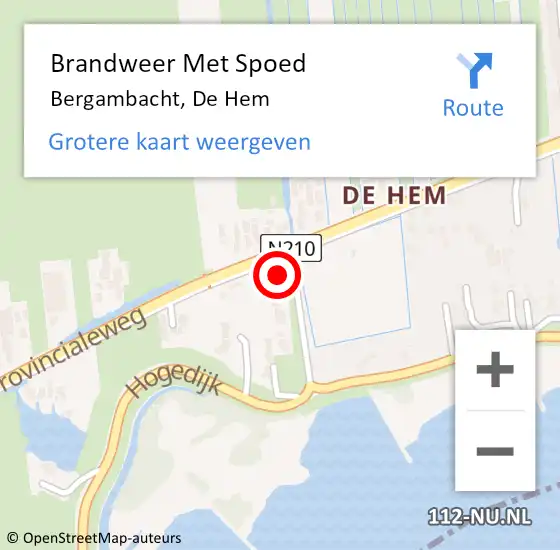 Locatie op kaart van de 112 melding: Brandweer Met Spoed Naar Bergambacht, De Hem op 30 september 2022 17:52