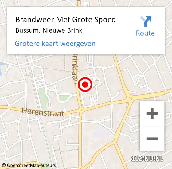 Locatie op kaart van de 112 melding: Brandweer Met Grote Spoed Naar Bussum, Nieuwe Brink op 30 september 2022 18:19