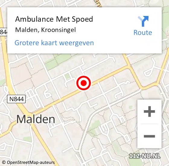 Locatie op kaart van de 112 melding: Ambulance Met Spoed Naar Malden, Kroonsingel op 30 september 2022 18:53