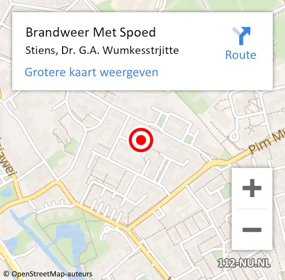 Locatie op kaart van de 112 melding: Brandweer Met Spoed Naar Stiens, Dr. G.A. Wumkesstrjitte op 30 september 2022 18:55