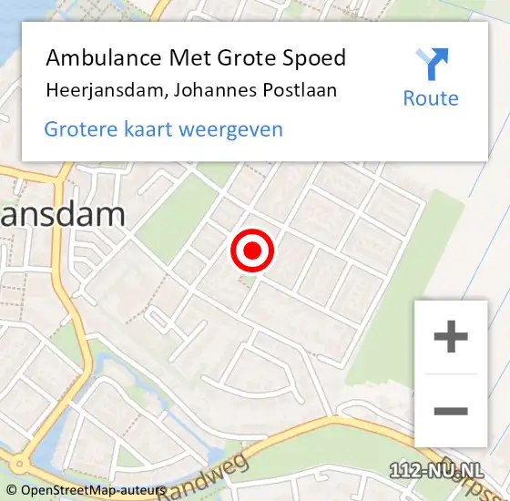 Locatie op kaart van de 112 melding: Ambulance Met Grote Spoed Naar Heerjansdam, Johannes Postlaan op 30 september 2022 19:16