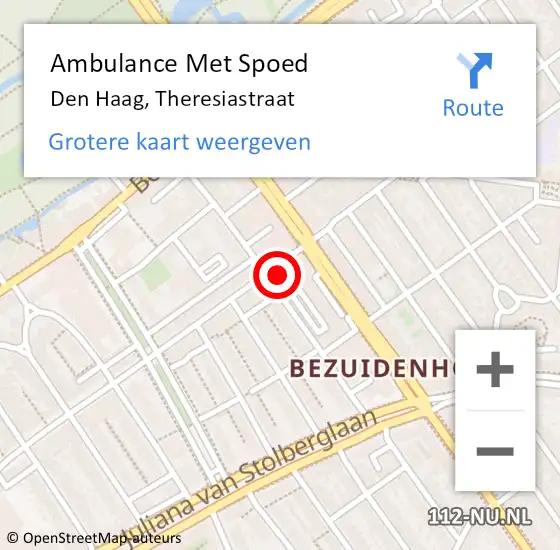 Locatie op kaart van de 112 melding: Ambulance Met Spoed Naar Den Haag, Theresiastraat op 30 september 2022 19:25