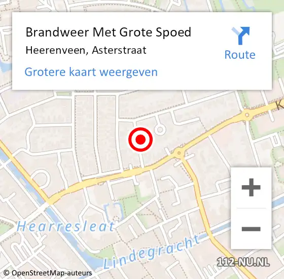 Locatie op kaart van de 112 melding: Brandweer Met Grote Spoed Naar Heerenveen, Asterstraat op 30 september 2022 19:33